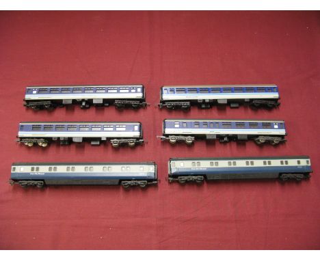 Six 'OO' Scale Eight Wheel Carriages, by Lima, comprising two BR Inter-City Sleepers and four Regional Railways, all unboxed.