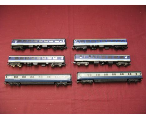 Six 'OO' Scale Eight Wheel Carriages, by Lima, comprising two BR Inter-City Sleepers and four Regional Railways, all unboxed.