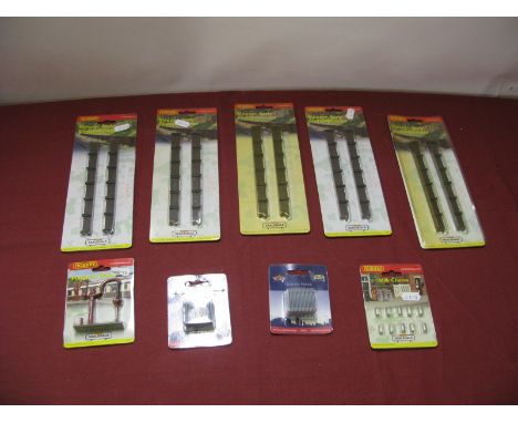 Nine Packs of "OO" Scale Plastic Model Lineside Accessories, by Hornby Bachmann to include Sleeper Style Embankments (5), Pla