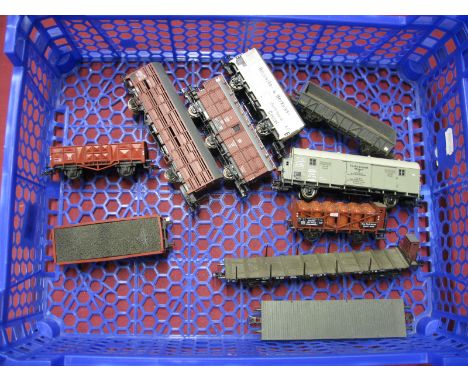 Ten "HO" Gauge Outline Continental Rolling Stock Items, by Fleischmann, Roco and other, including Dr Fischtransport wagon, al