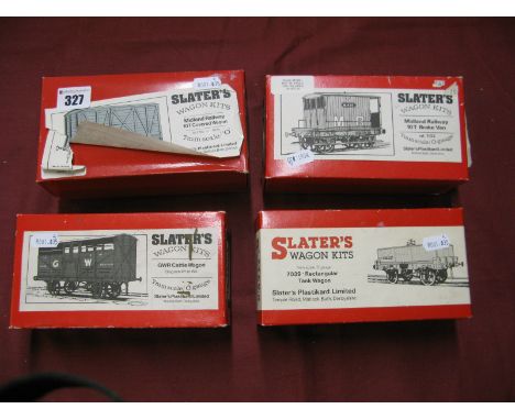 Four 'O'/7mm Scale Built Up Four Wheel Wagons by Slaters, including a Walkers rectangular tank wagon.