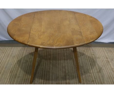 Ercol elm drop leaf circular table on supports, D: 120 cm. Not available for in-house P&amp;P 