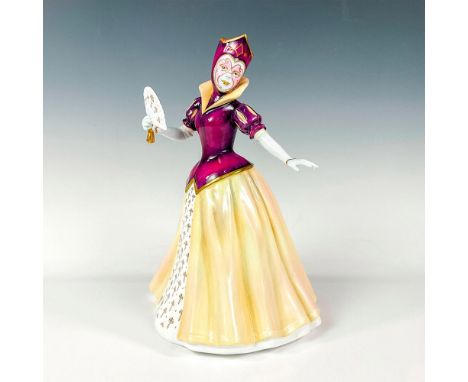 Venetian masquerade queen, part of the Carnival Collection is highly detailed porcelain in color variations of yellow, purple