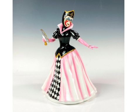 Rare large Prestige The Carnival Collection figurine. Dressed in pale pink, black and white checkerboard pattern ball dress. 