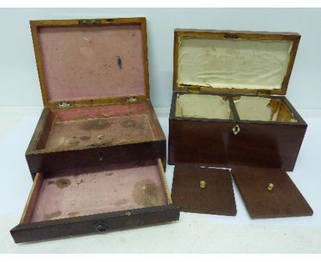 A George III inlaid mahogany tea caddy and a Victorian inlaid yew wood jewellery box