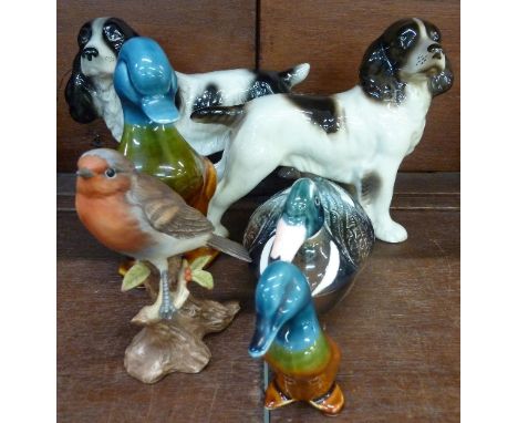 Six animal figures including two Melba dogs