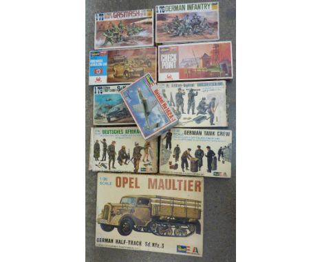 Ten military scale model kits, Revel, Hasegawa, Hales, etc.