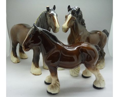 Two Beswick Shire horses, a/f, and a Melba Ware horse