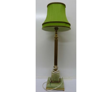 A brass Doric column and alabaster table lamp, total height 72cm