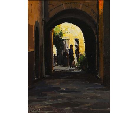 ▲ Jeremy Barlow (1945-2020) 'Archway, Gassin'signed 'Barlow' l.l., inscribed with title on a label verso, oil on board24.5 x 