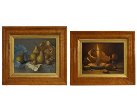 ▲ Gerald Norden (1912-2000) A still life of pears and walnuts;A still life of a candlestick and eggsboth signed 'Norden' l.r.