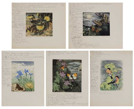 David Koster (1926-2014) Butterflies, moths and bullfinchesa group of etchings, including four artist's proofs signed 'David 