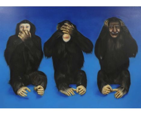 ▲ Marco Perego (Italian, b.1979) 'Can't You Hear Me Knocking' (See no evil, hear no evil, speak no evil)oil on canvas 254 x 1
