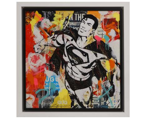 ▲ Michiel Folkers (Dutch, b.1982) 'Truth, Justice and the American Way'mixed media over a printed base on canvas board, numbe