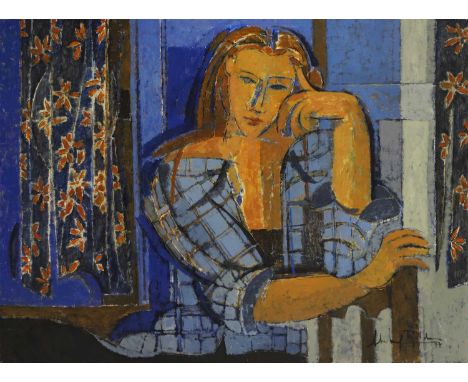 ▲ Alfredo Roldán (Spanish, b.1965) Portrait of a lady in a blue shirtsigned and dated 'Alfredo Roldan/97' l.r., oil on canvas