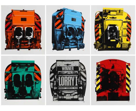▲ Gerd Winner (German, b.1936) 'Blue Lorry';'Orange Lorry';'Yellow Lorry';'Red Lorry';'Green Lorry';'Grey Lorry'six screenpri
