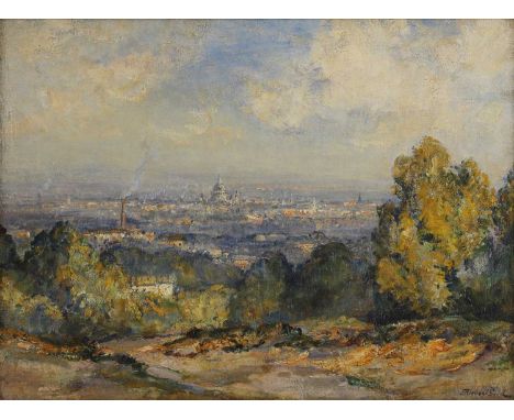James Herbert Snell (1861-1935) 'View of London from Spaniards Road, Hampstead'signed 'J Herbert Snell' l.r., also signed and