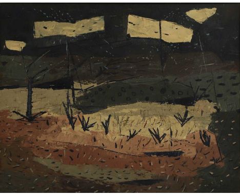 Gordon Frank Vorster (South African, 1924-1988) Bush landscape at nightsigned 'Gordon Vorster' l.r., oil on board61 x 76.5cmC