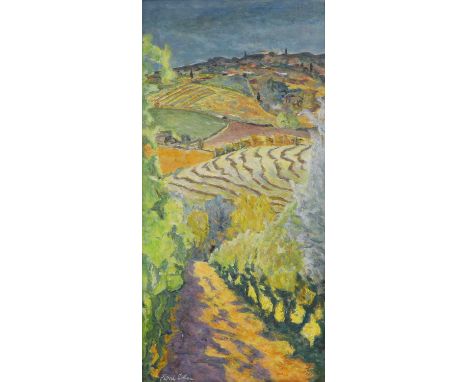 ▲ Patrick Cullen (b.1949) 'Burnt Field, Siena'signed 'Patrick Cullen' l.l., oil on canvas laid on board74 x 37cmProvenance: W