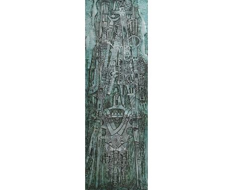 Bruce Onobrakpeya (Nigerian, b.1932) 'Oghene Ovuado II' (One God)signed 'B ONOBRAKPEYA' and dated '1988' l.r., inscribed with