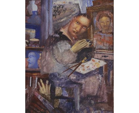 ▲ Mick Rooney RA (b.1944) 'The Artist's Studio'signed and dated 'Rooney 92' l.r., mixed media22 x 17cmCondition ReportFramed: