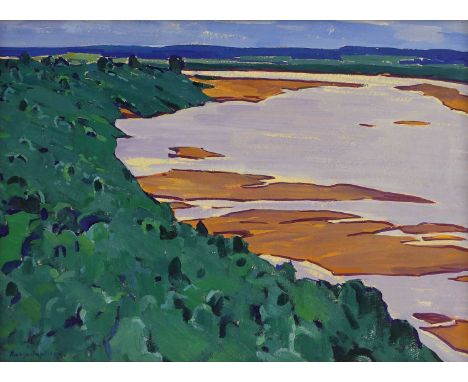 Yuri Matushevski (1930-1999) River sunsetsigned and dated in Cyrillic l.l., oil on board50 x 67cmCondition ReportFramed: 61 x