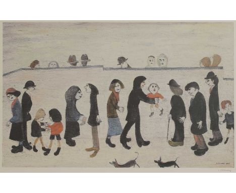 ▲ Laurence Stephen Lowry RA (1887-1976) 'Man Holding Child'lithograph in colours, from an unnumbered edition of 350, signed '