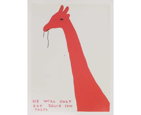 David Shrigley (b.1968) 'He Will Only Eat Squid Ink Pasta', 2020offset lithograph in colours, open edition, from the 'Animal 