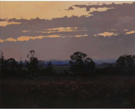 ▲ Jeremy Barlow (1945-2020) 'Landscape Near Macon'signed 'Barlow' l.r., inscribed with title on a label verso, oil on board41