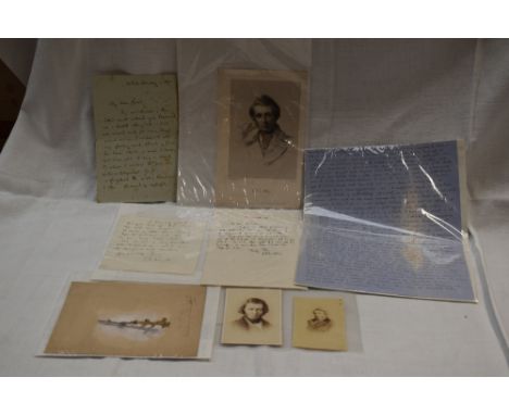 John Ruskin. A small selection of ephemera. Includes; several signed hand-written notes/letters; two small portrait photograp