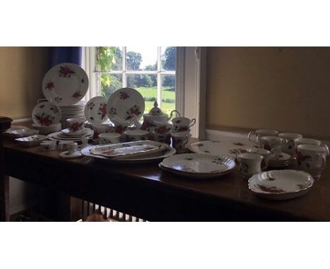 Royal Albert ‘Ponsettia’ pattern tea and dinner wares comprising 20 dinner plates (10”) [inc 7 seconds], teapot and lid (seco