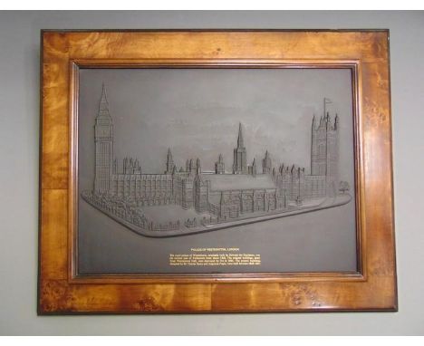 A Wedgwood Black Basalt Plaque. Depicting The Palace of Westminster in London.   Mounted in a Walnut Frame. The Plaque is No 