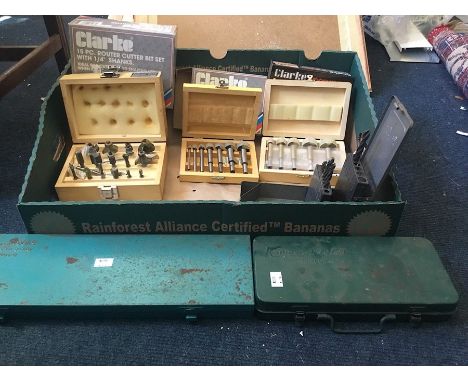 Tools to include two boxed socket sets by Kamasa Tools, boxed woodworking bits for routing and boring, drill bits and a boxed