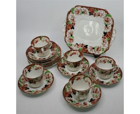 An incomplete china tea service by Doric China Co. 1924-35,&nbsp;comprising, five cups, six saucers, six side plates and one 