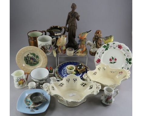 A mixed group of mainly twentieth century British ceramics. To include a Beswick dog, Royal Worcester birds, Royal Crown Derb