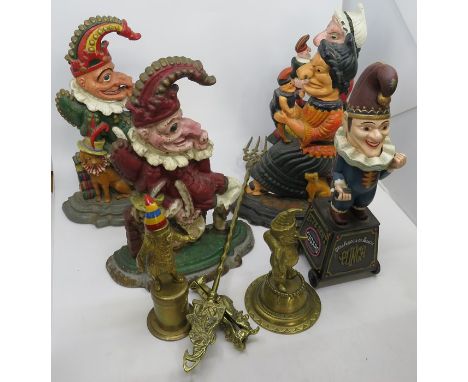 Punch &amp; Judy collection, to include four cast iron door stops, a novelty brass lighter, two Melba Ware character jugs, an