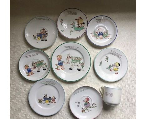 Mabel Lucie Atwell teawares for Shelley, comprising side plate (17.5cms), 2 tea plates (15.5 cms ), 3 saucers 14.4 cms), shal