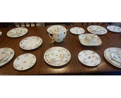 Royal Worcester "Chinese Style" Part Pottery Dinner and Tea Set, Decorated with panels of Pagodas, Butterflies and Blossoms o