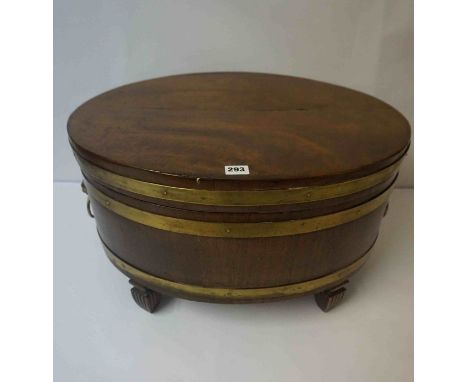 Regency Mahogany and Brass Bound Wine Cooler, circa early 19th century, Having a Hinged top enclosing a later Metal insert, W