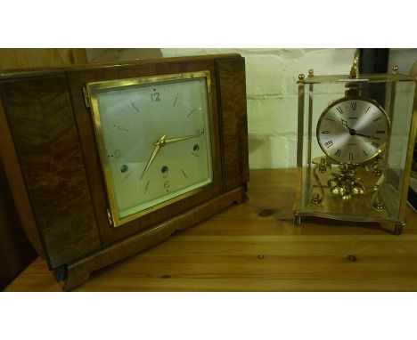 Elliot Walnut Mantel Clock, 22cm High, 30cm wide, Lacking pendulum, Also with a Kundo Quartz Mantel Clock, (2)