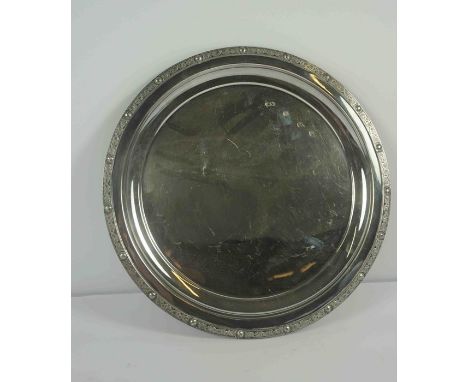 Modern Silver Circular Tray, Hallmarks for Sheffield, Makers marks R &amp; S Ltd, Year date X, Decorated with Celtic Knotwork