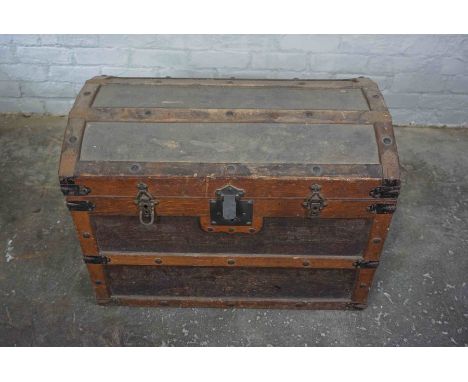 Vintage Wood Bound Travel Trunk, Having a Hinged top enclosing a Fitted interior, 21cm high, 79cm wide, 56cm deep