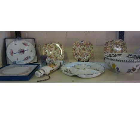 Mixed Lot of Porcelain, To include a Portmeirion Botanical Garden Bowl and Rolling Pin, Two Boxed Royal Worcester Cake Plates