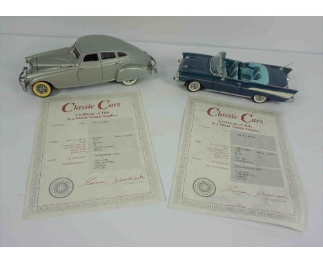 Two Danbury Mint Model Classic Cars, Comprising of a 1957 Chevrolet Blue Bel Air Covertable, And a 1933 Pierce Silver Arrow, 