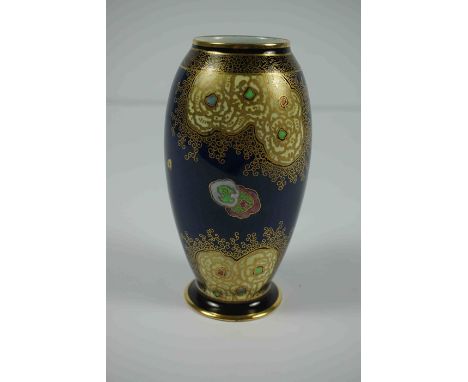 Carlton Ware "Chinese Bird and Cloud" Lustre Vase, Decorated with a Multi coloured Enamel and gilded Bird, On a Blue ground, 