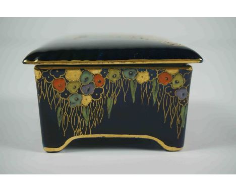 Carlton Ware Box with Cover, Decorated with Enamel Birds on a Blue ground, 4cm high, 8.5cm wideCondition reportMinor fading t