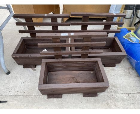 THREE WOODEN TROUGH PLANTERS 