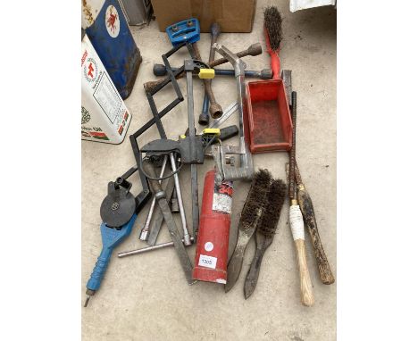 AN ASSORTMENT OF TOOLS TO INCLUDE A SCISSOR DRILL, SPANNERS AND FILES ETC 
