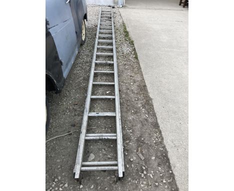 A TWO SECTION ALUMINIUM EXTENDING LADDER (19 RUNGS PER SECTION) 