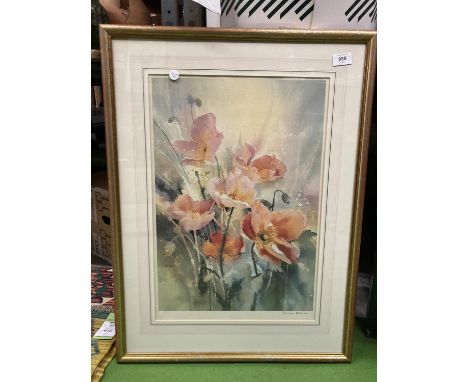 A LARGE FRAMED PRINT OF POPPIES 55.5CM X 74.5CM 